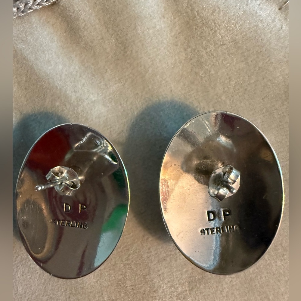 Turquoise Sterling Silver Earrings. Hallmark by Navajo artist DAVE PINO Vintage - Picture 6 of 9